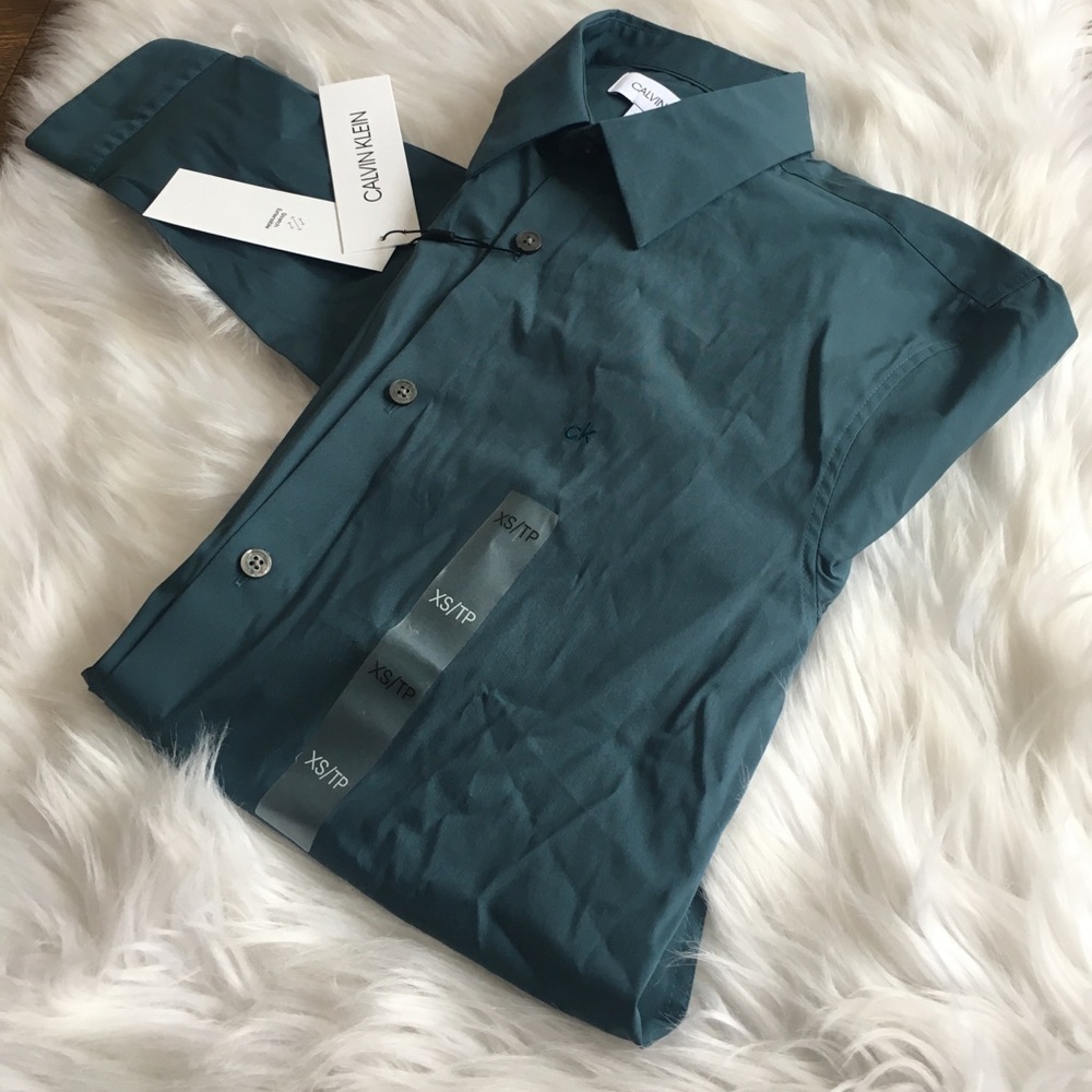Calvin Klein stretch dress shirt green xs